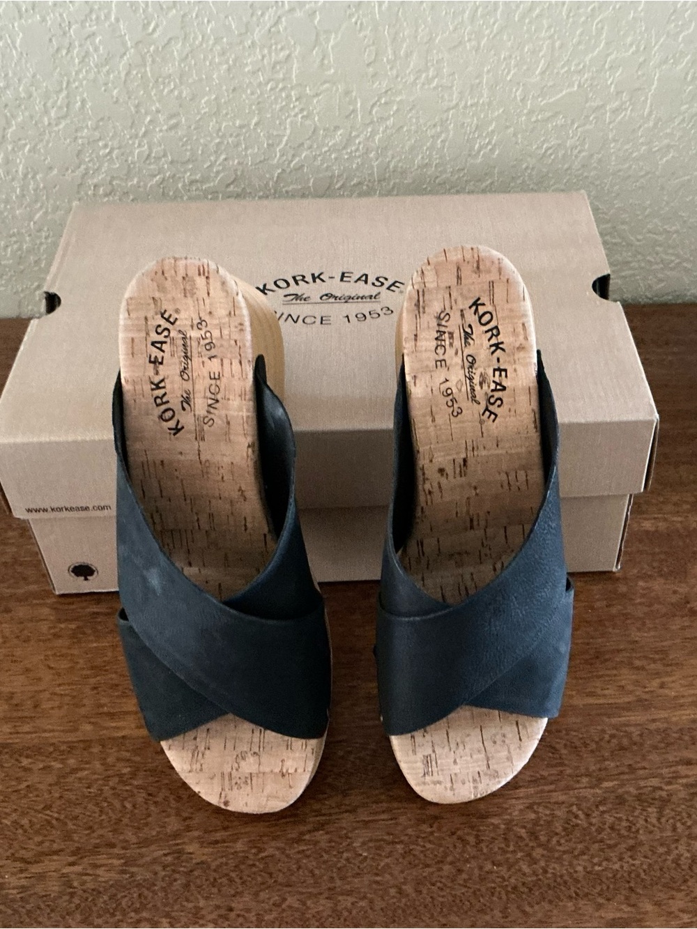 Kork-Ease Women's Black Cork Wedge Slide Sandals